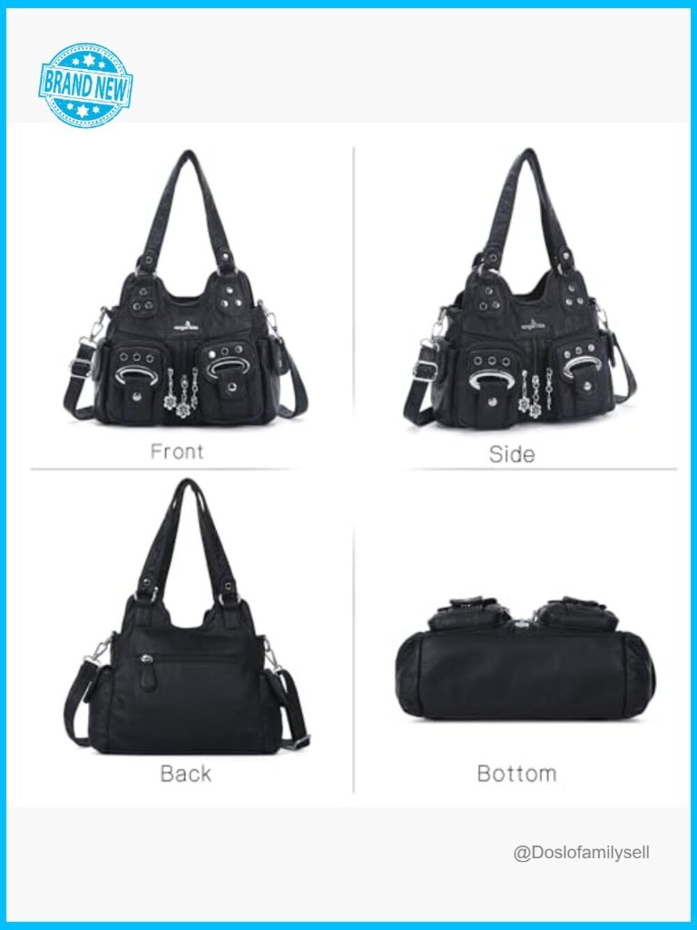 Washed Vegan Leather Hobo Bag Multi-Pocket Crossbody Purse Y2K Style Adjustable - Picture 7 of 7